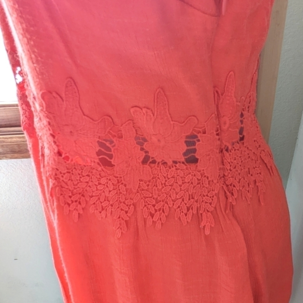 J Gee High Neck Embroidered Lace Cut Out Eyelet Dress in Orange Size Large - Picture 3 of 11
